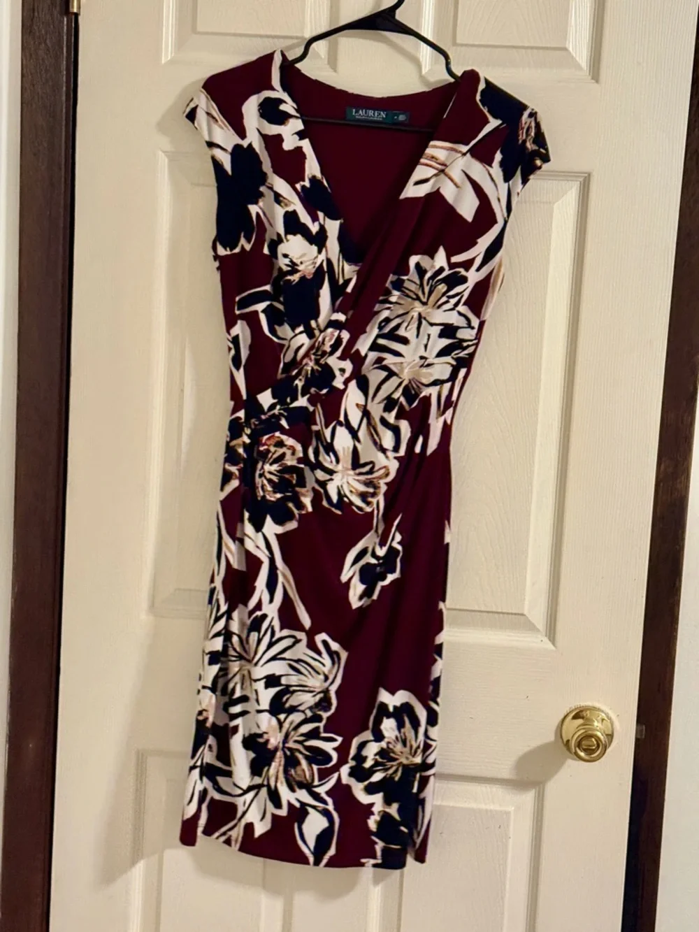 Ralph Lauren Burgundy Floral Wrap Midi Dress - Picture 2 of 7